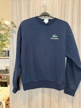 Lacoste X Sporty & Rich Navy Crewneck Sweatshirt with Green Logo - Size XS